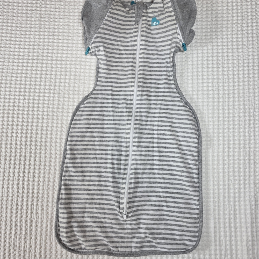 Medium Love to Dream Gray and White Striped Sleep Sack
